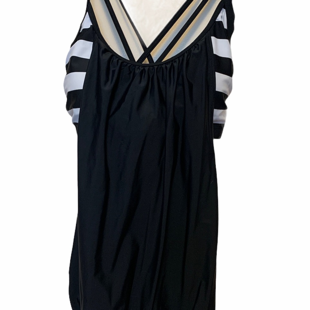 Black and white striped tankini